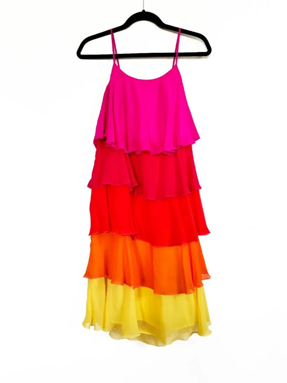 Trina Turk Tiered Silk Chiffon Strappy Dress Ombre Sunset. NWT XS - Picture 2 of 10